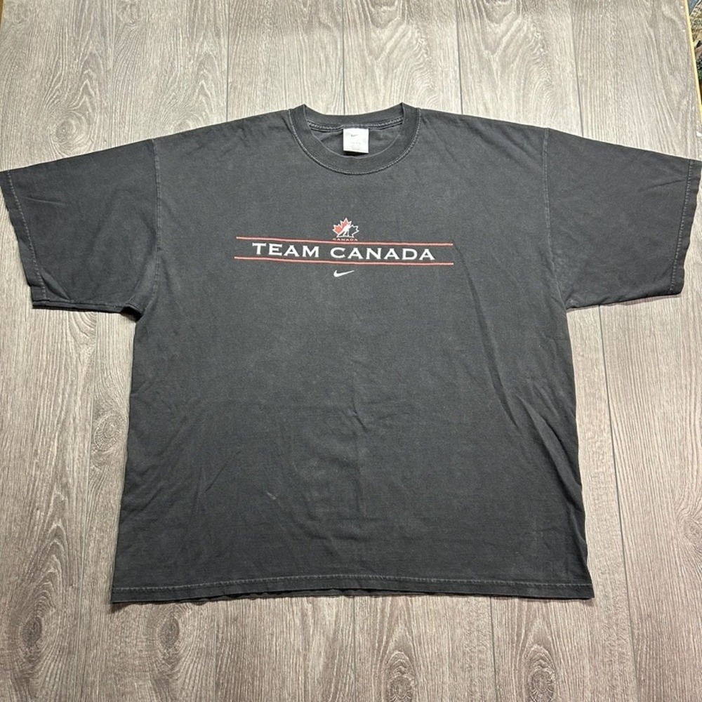 Vintage Nike Team Canada T-Shirt Mens XXL Black Y2K Hockey Swoosh Made in Canada
